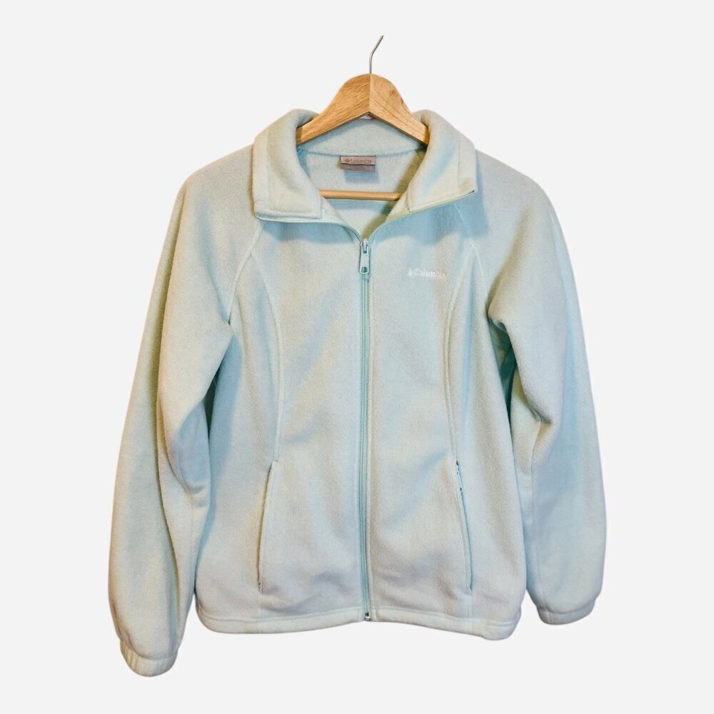 Columbia Women's Benton Springs Full Zip Fleece Jacket Small Light Blue Pockets - Picture 2 of 6